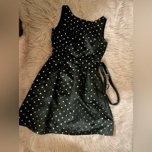 NWT White House Black Market black sateen gold polka  dress